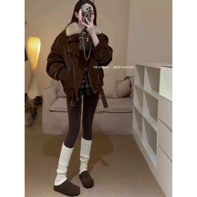 毛毛领宽松外套针织衫修身长裤子