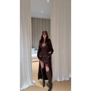 套装女2025新款冬装性感蕾丝拼接不规则连衣裙中长款宽松开衫外套