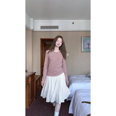 百搭长袖T恤洋气高腰显瘦半身裙