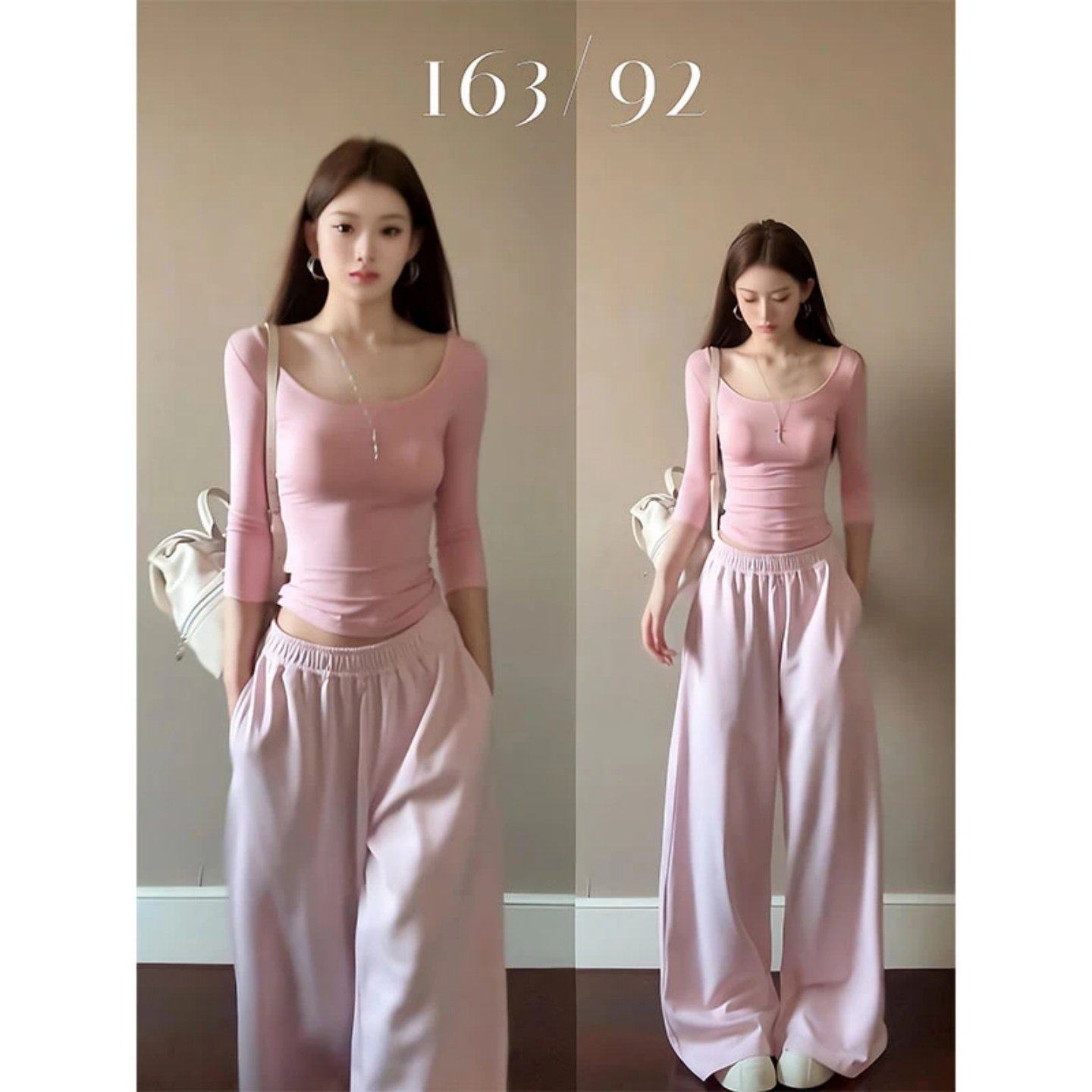 巨好看2026穿搭一整套韩系甜美粉色短款修身打底上衣松宽松阔腿裤,女装/女士精品,时尚套装,淘宝优惠券,粉丝福利购,淘宝优惠卷