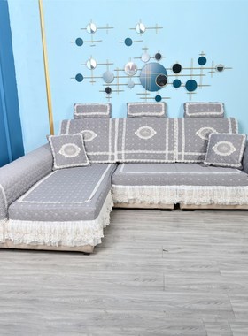 韩式沙发垫四季抱枕套灰色纯色简约现代贵妃棉麻全包定制沙发套罩