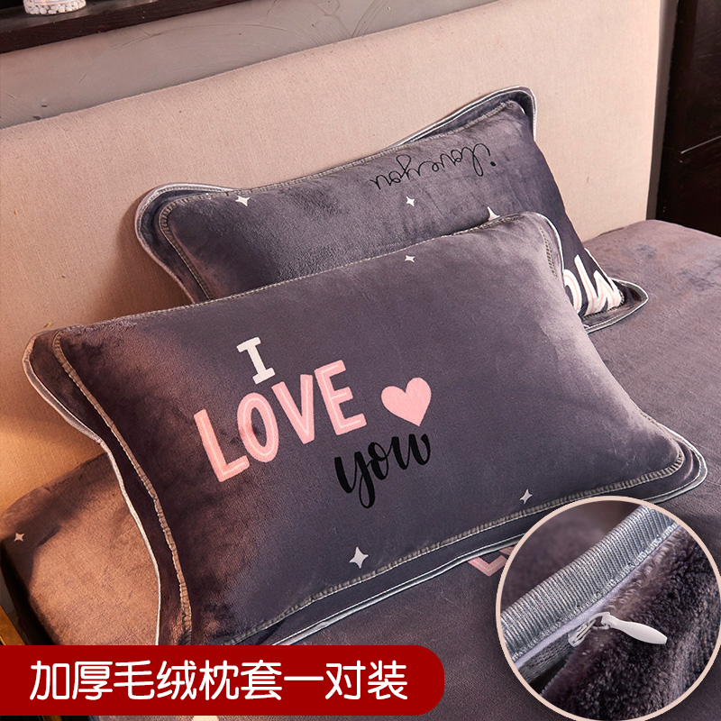 冬季珊瑚绒保暖枕套48X74cm枕头套单人大号法兰绒拉链枕巾套一对2