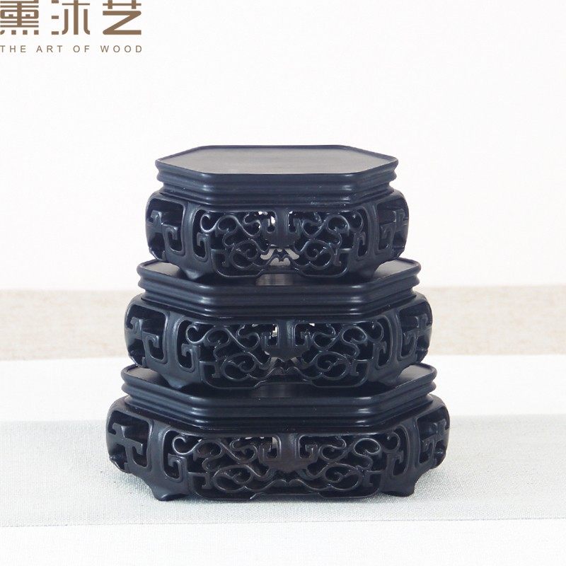 实木底座六边形红木雕刻工艺品黑檀木摆件底座简约茶壶摆件底座,家居饰品,木雕,淘宝优惠券,粉丝福利购,淘宝优惠卷