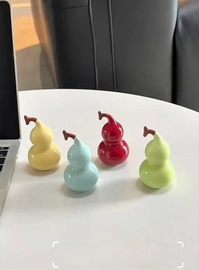 福禄七彩小葫芦茶宠茶道配件创意陶瓷水杯挂件小礼品茶道文创摆件