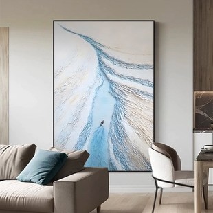 蓝色冰川客厅装饰画现代简约小众沙发背景墙壁画抽象肌理玄关挂画