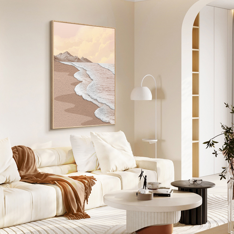 奶油风抽象海浪海景玄关装饰画走廊过道挂画大幅落地客厅风景壁画