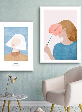 人物装饰画抽卧象艺术室S-219床头壁画粉红is梦幻少n女心间网房红