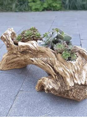 木头花槽创意木树木脂花大号多肉花盆木桩田园AL102738槽加厚槽园