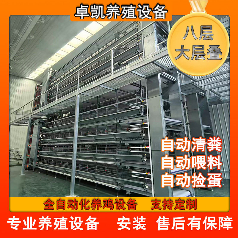 自动化养鸡设备大层叠蛋鸡笼自动捡蛋上料清粪背负式龙门式喂料机