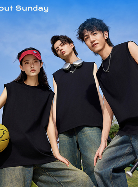 About Sunday休闲风黑色背心男女夏季宽松无袖T恤外穿百搭
