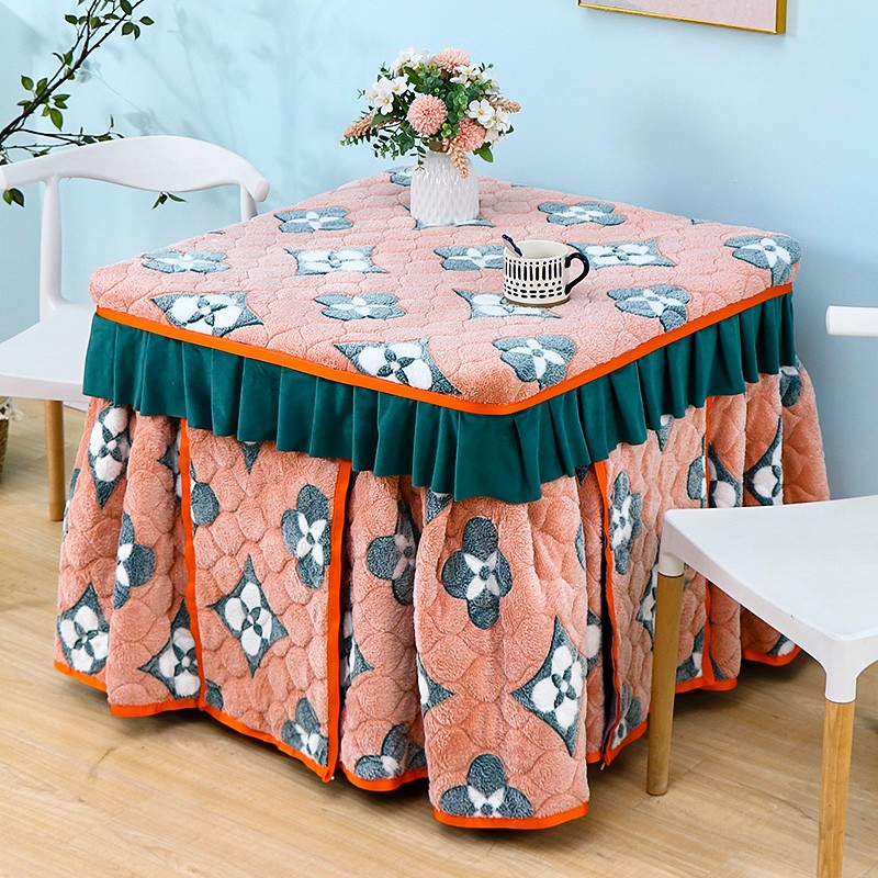 正方形烤火桌子罩套冬季新款加厚暖绒电暖炉桌布麻将桌取暖被桌罩