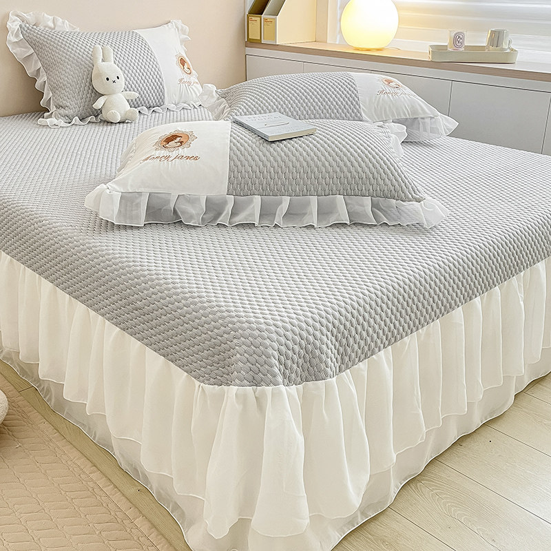 夏季凉感冰豆豆冰丝凉席三件套可水洗少女床裙床笠款夏天软乳胶席