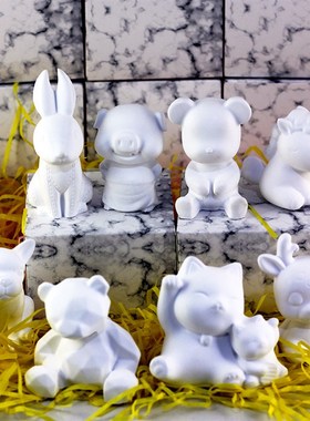 香薰石膏扩香摆件迷你家居饰品雕塑创意暴力熊猪法斗狗兔子梅花鹿