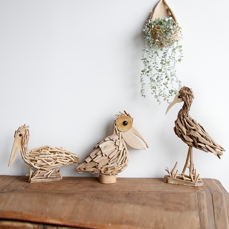 纯手工实木鹈鹕动物摆件客厅电视柜装饰桌面店铺吧台民宿装饰创意