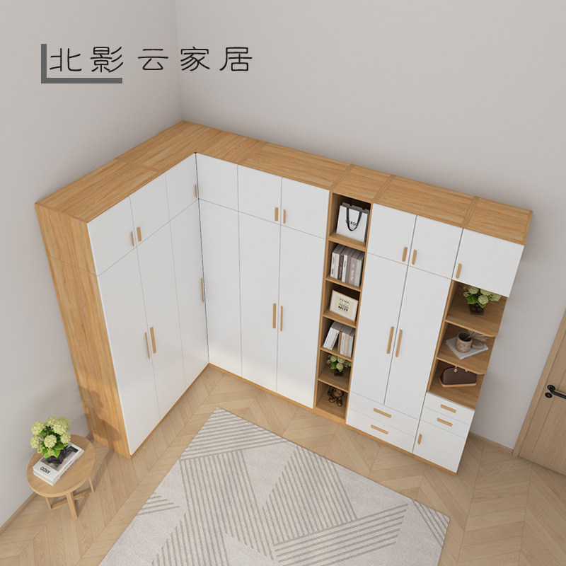 5Vl型90度转角大衣柜家用卧室书桌一体小户型定 制7字拐角衣橱组