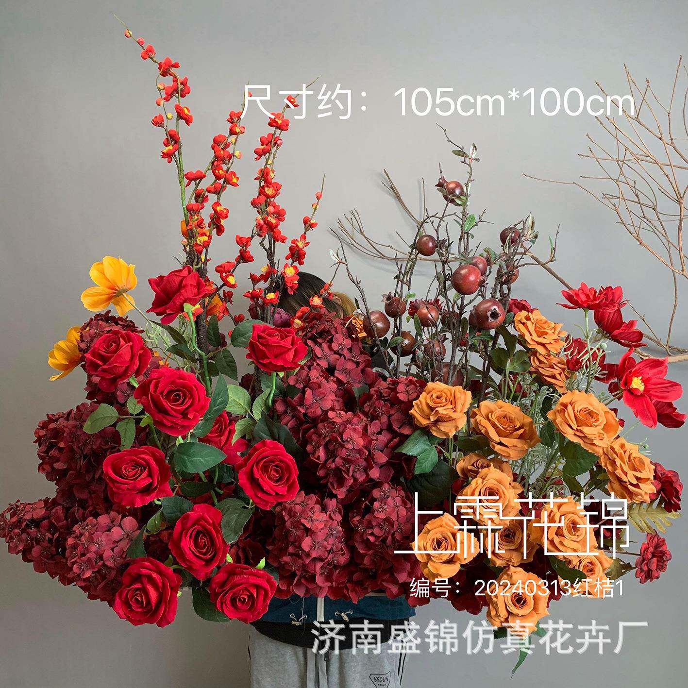 新款红色系庆大款地排婚花仿真绢成品花排T台路引花礼花艺001场婚