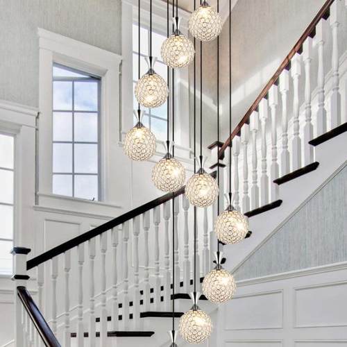 楼梯吊灯长复式楼别墅客厅餐厅水晶时尚旋转欧式灯具欧式长吊灯