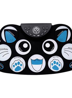 云之曲手卷电子鼓G-602超薄便携儿童练习架子鼓蓝色小猫脚踏