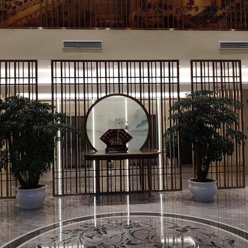不锈钢屏风隔断镜面镂空屏风别墅酒店客厅屏风隔断装饰工厂