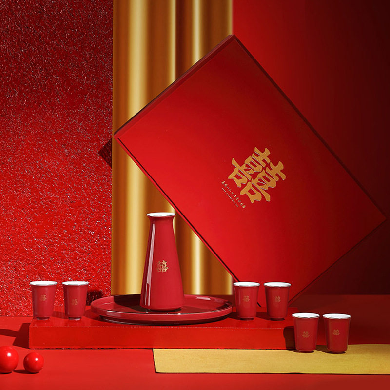 中式婚礼陶瓷敬酒杯分酒器套装