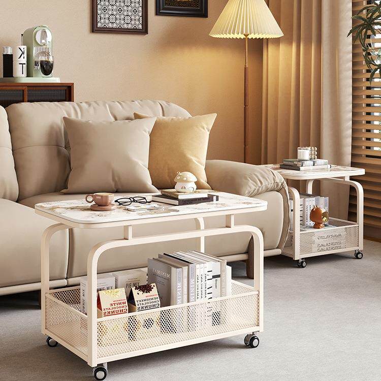 奶油风客厅沙发侧边边几意式极简收纳小推车置物架可移动茶几边柜