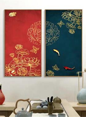 新中式玄关红色装饰画现代客厅餐厅墙壁画两联竖幅拼接个性挂饰画