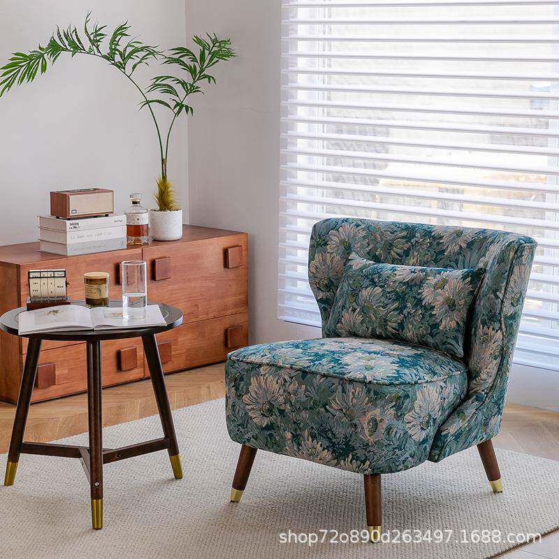 单人轻奢美式复古沙发椅卧室客厅懒人休闲椅民宿酒店实木洽谈椅子