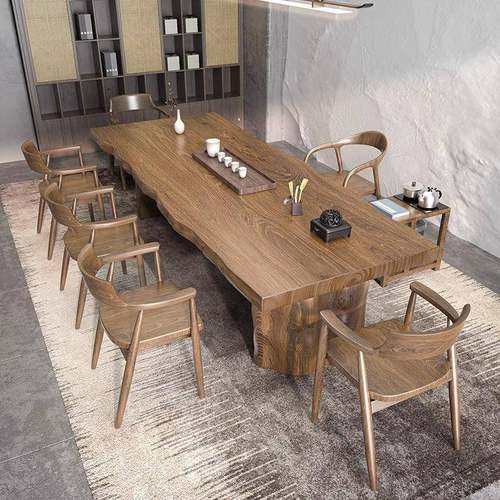 新中式茶椅组实木大板茶DTY酒桌办公合室大板桌茶台家用店原木泡