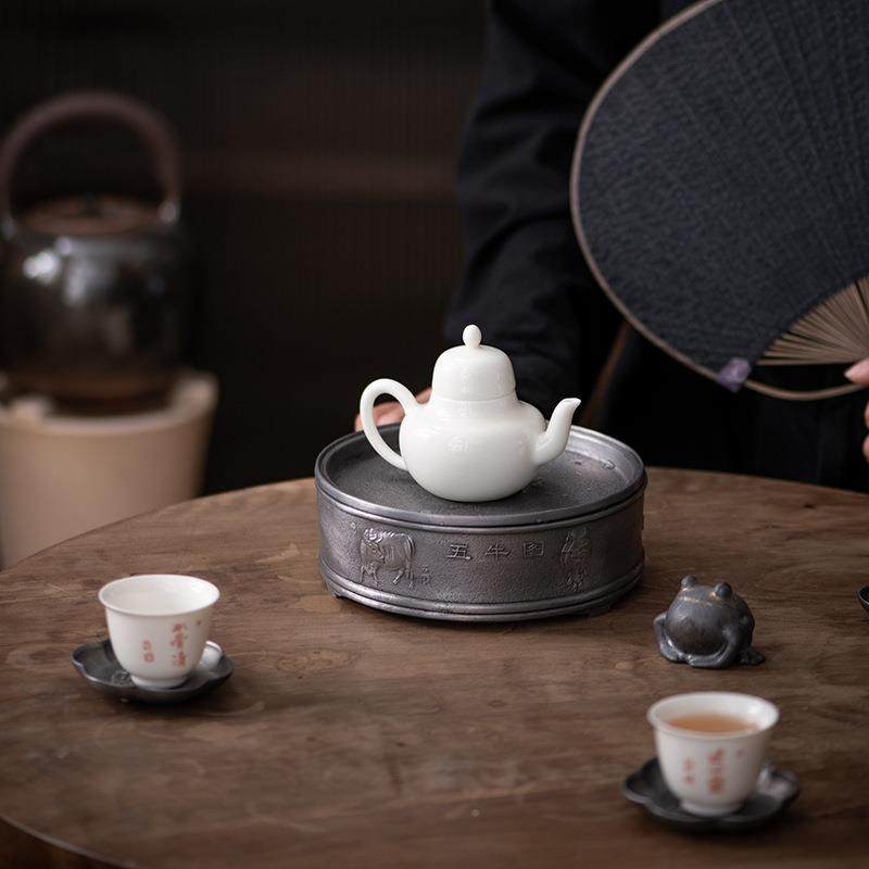 即圆纯锡老壶具承复古壶日式茶干泡台茶盘建水养壶盘茶承托垫古锡