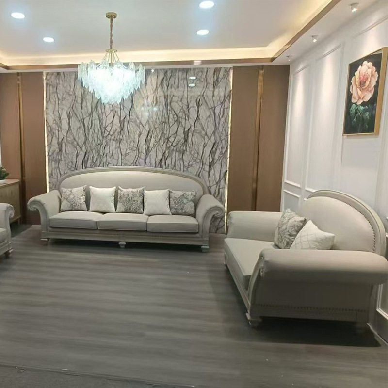 美式轻奢真皮实木组合沙发