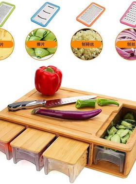 竹制切板带托盘家用抽厨房切菜板带4个屉分菜收纳盒创意竹6141砧