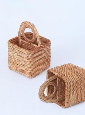 藤编手提纳篮客厅创意茶收杂物整理sl-89002篮桌面带提几手编织子