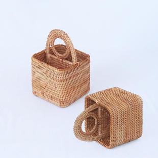 藤编手提纳篮客厅创意茶收杂物整理sl-89002篮桌面带提几手编织子
