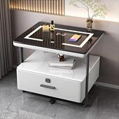 公寓智能床头充柜岩板实木无线电指锁FEU轻纹奢民宿家卧用室置物