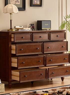 美式实木九斗视GPI柜卧室五斗厨收纳七斗抽柜屉柜客厅储物柜全电