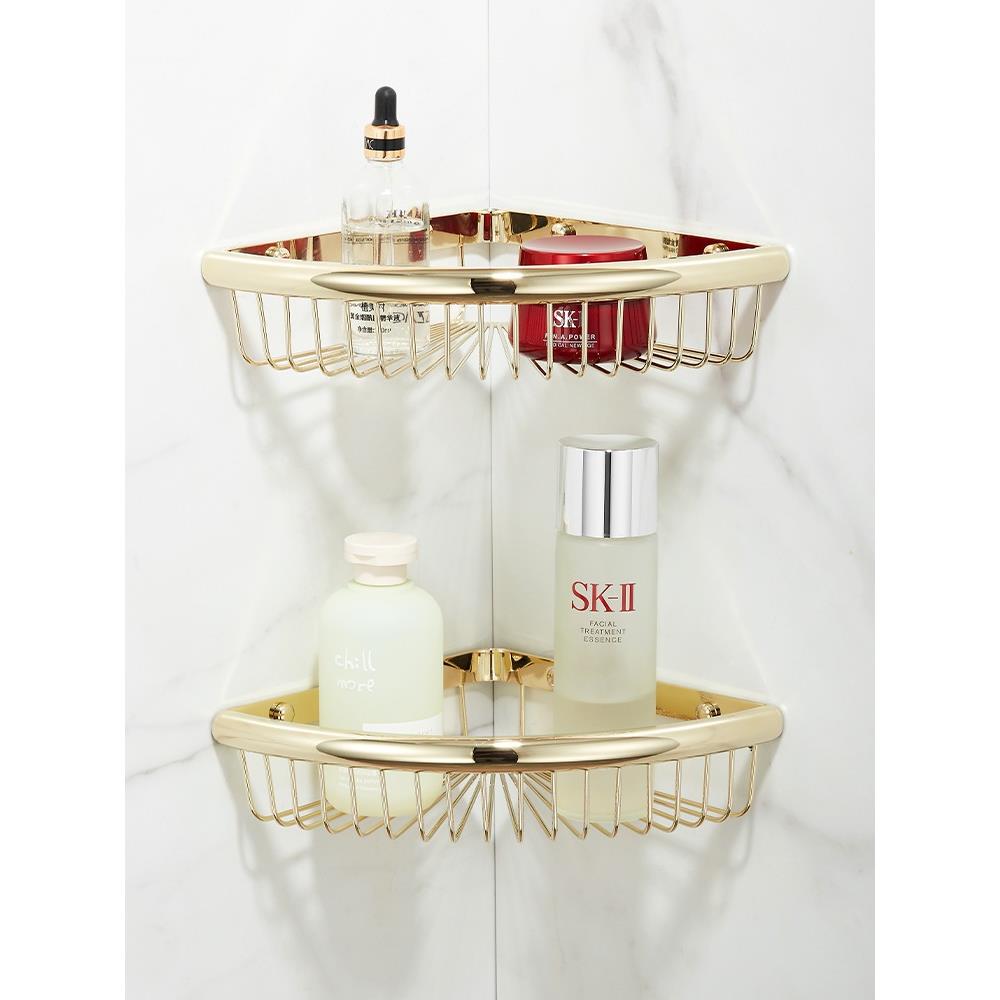 全铜卫生间三角篮浴置物架墙上免打淋浴孔房厕所角CFP网室篮收纳