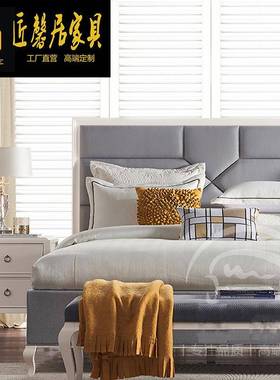 轻奢艺双人床布美式简约代白色卧室家具家DNU轻奢床头柜现组合美