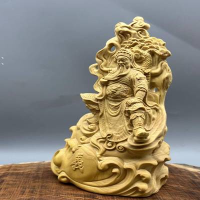 小叶摆黄杨木雕家居中式件义关公坐义武财神商OVO务关二神爷忠人