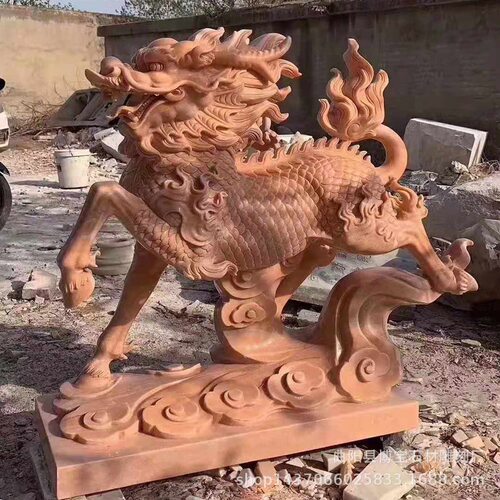 石雕麒麟一对门口看家护院晚