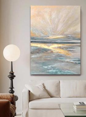 纯绘油画酒店软挂画海浪贴金箔轻奢42245手绘装油画高端别墅装饰