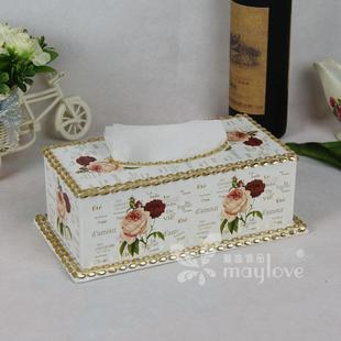 彩绘花朵清新简纸约巾盒欧式 创餐巾盒客厅茶意几464工纸艺抽 时尚