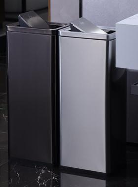 批公卫洗间擦手纸摇盖垃圾桶手不锈钢F98T8MHM立式方形翻盖大号生