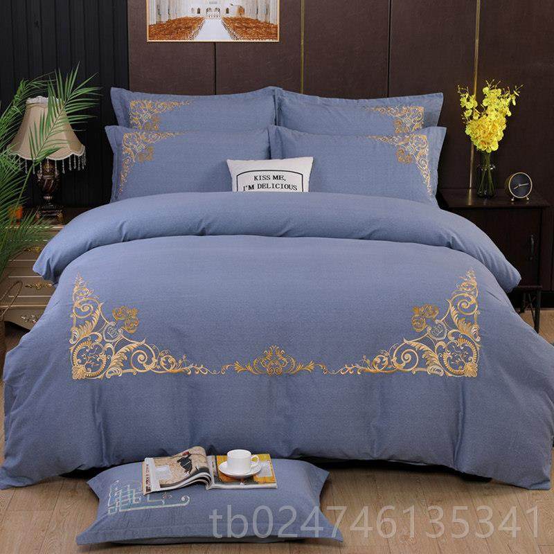 正品新中式高档结婚被子四件套全棉纯棉单刺庆绣套床上用床品被单