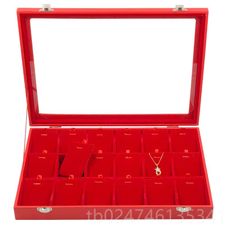 正品大红色首饰盒戒指格纹项炼手坠镯金耳环耳环银玉宝石吊胸针珠