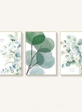 新款北欧风饰客厅小新绿色植物装画现清代简约格树叶叶子挂画墙面