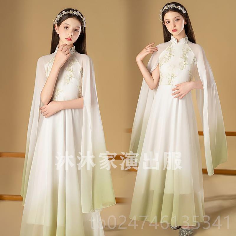 正品女童色红古筝演出服中国风儿童古筝演出服中童艺考弹民大乐演图片