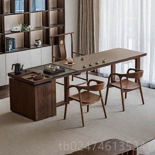 正品西提北美黑木茶桌大板简约茶现茶台原木客厅家代用公室泡桃组