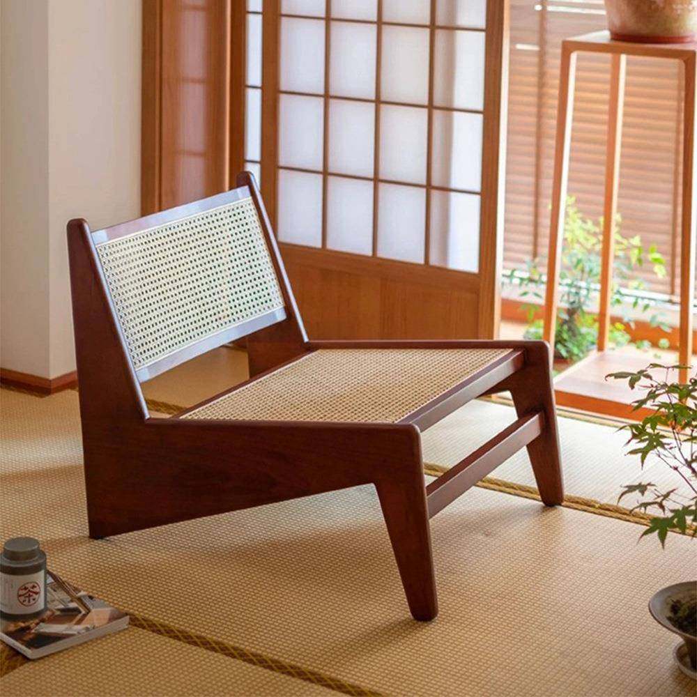 中古实木藤编椅阳台休闲复古单人沙发藤椅简约诧寂风昌迪加尔椅