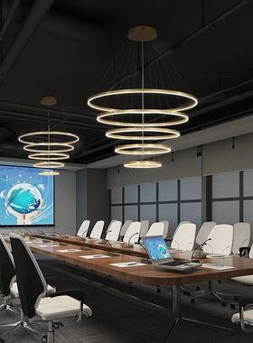 现代轻奢别墅客厅复式楼大吊灯公寓loft楼梯中挑空圆环餐厅灯LED