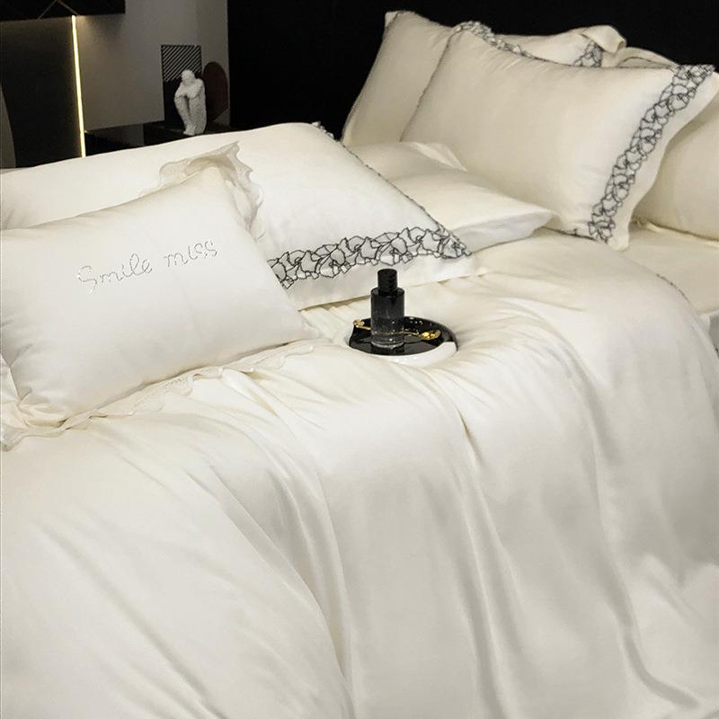 进口兰精天丝四件套tencel夏季双面冰丝滑裸睡床单被套床上用品